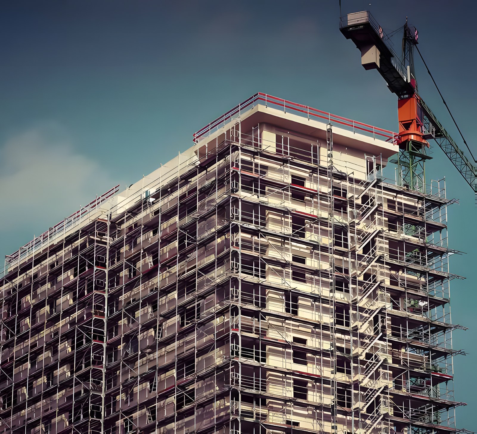 Facade scaffolding on a building under construction